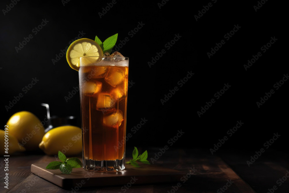 Cuba Libre or long island iced tea cocktail with strong drinks. Generative AI Cuba Libre or long island iced tea cocktail with strong drinks. Generative AI