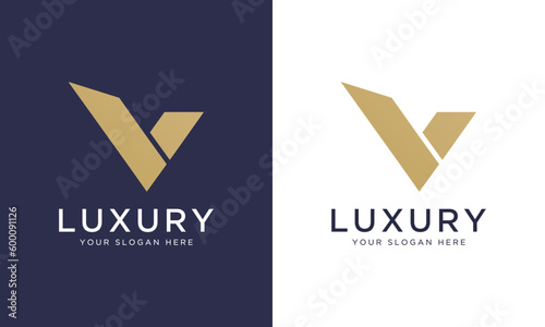 Royal premium letter v logo design vector template in gold color. Beautiful logotype design for luxury company branding.