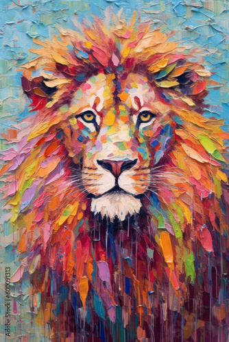 Artistic impasto style painting of a lion