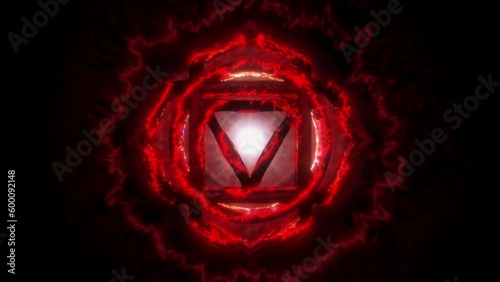 Muladhara - Root Chakra: Grounded in deep red energy, Muladhara represents our foundation, providing stability, security, and a strong connection to the Earth. Seamless loop. Tunnel of light photo