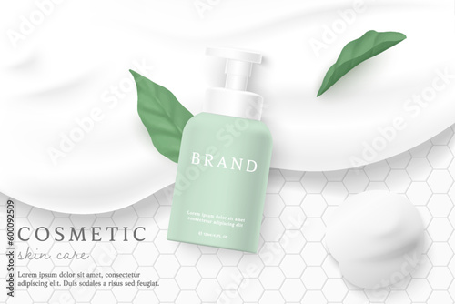 Facial cleanser on bathroom background with foam.