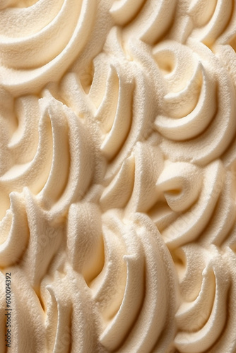 Detailed curly creamy texture of vanilla ice cream. Sweet food background
