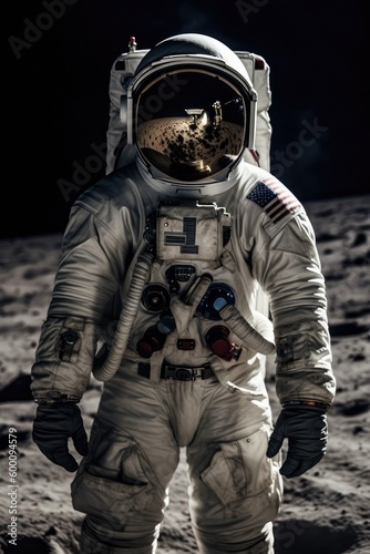 Astronaut in space on the Moon, photography created with generative AI technology