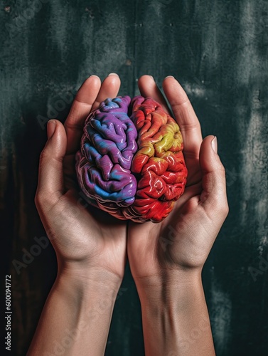 Hand holding a brain and washing it. Generative AI photo