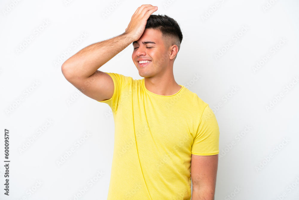 Young caucasian handsome man isolated on white background has realized something and intending the solution Young caucasian handsome man isolated on white background has realized something and intending the solution