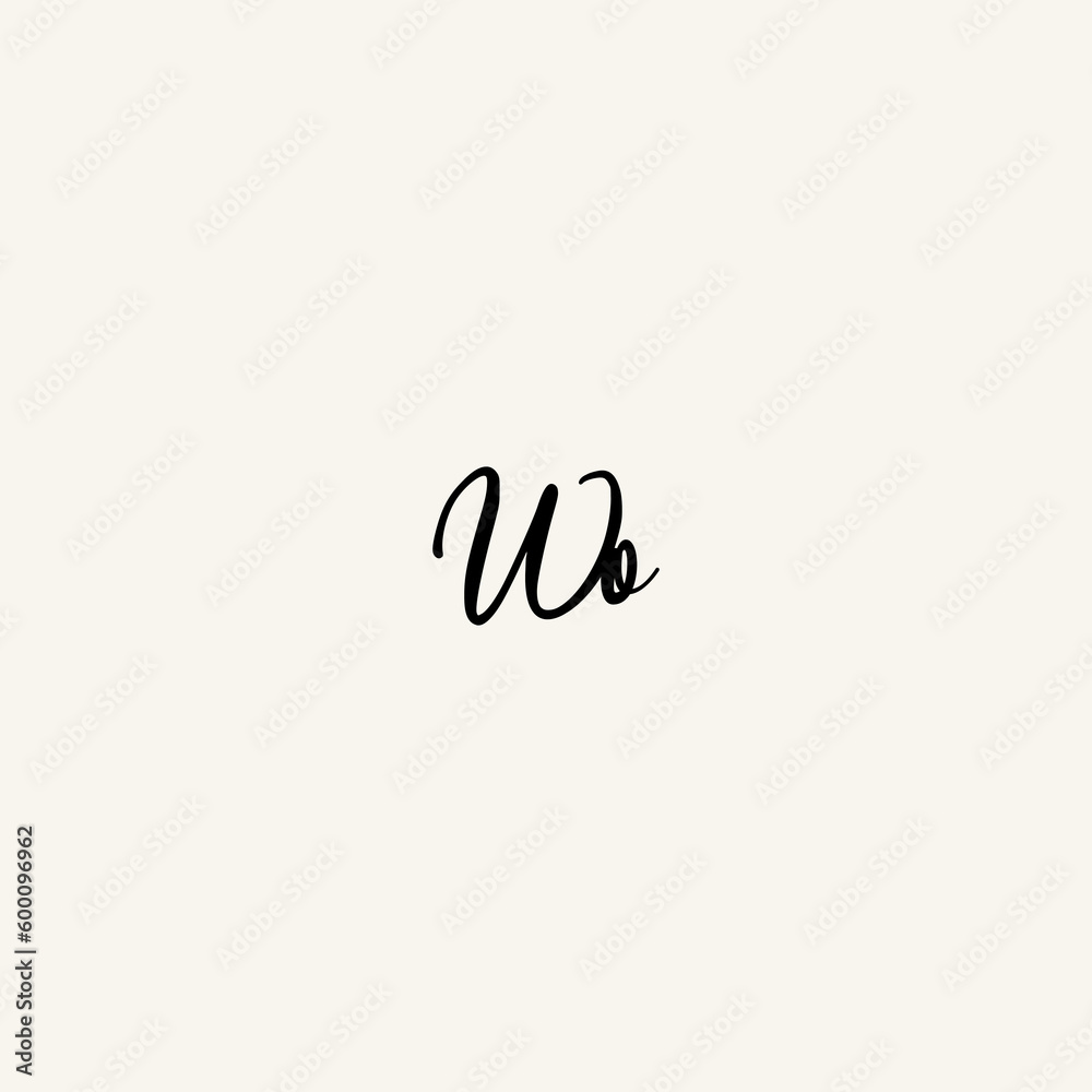WO black line initial script concept logo design WO black line initial script concept logo design