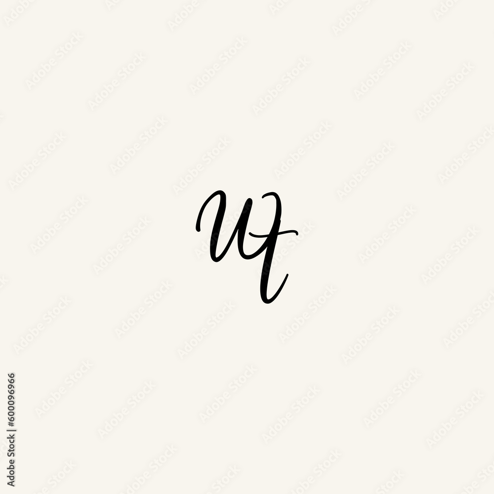 WT black line initial script concept logo design WT black line initial script concept logo design