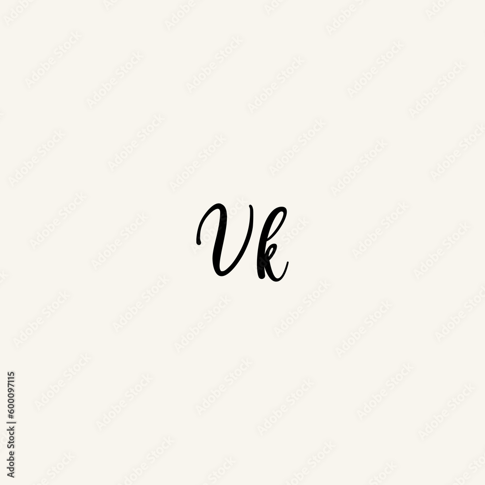 VK black line initial script concept logo design