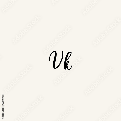 VK black line initial script concept logo design