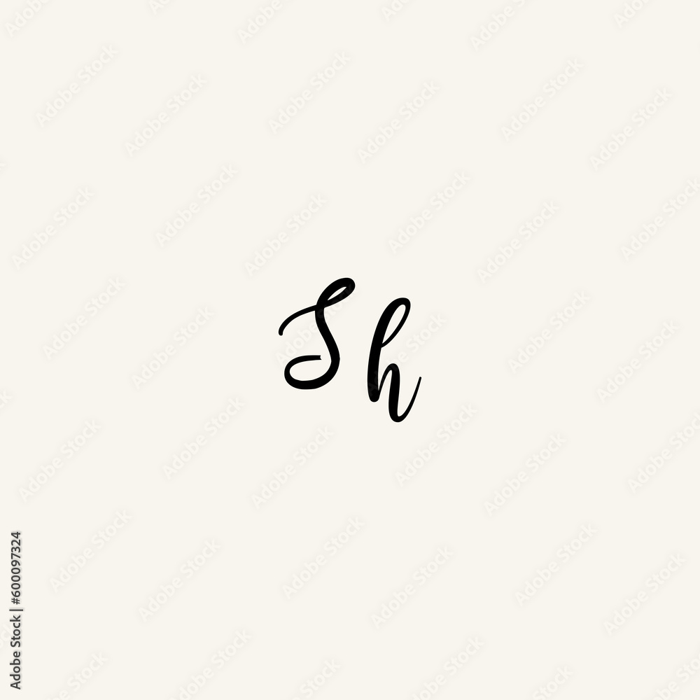 SH black line initial script concept logo design SH black line initial script concept logo design