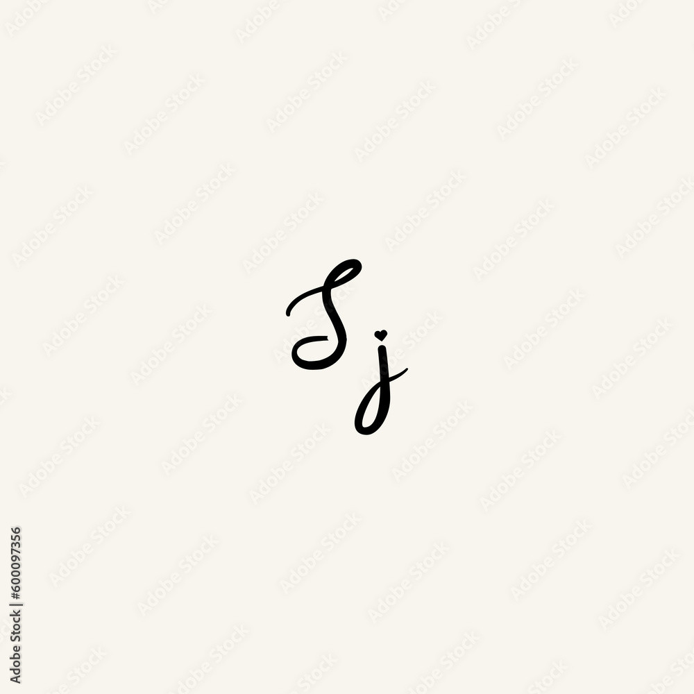 SJ black line initial script concept logo design
