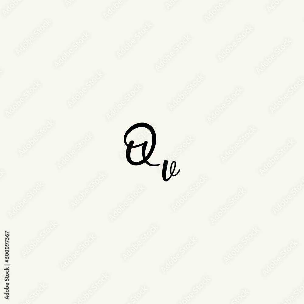 QV black line initial script concept logo design QV black line initial script concept logo design