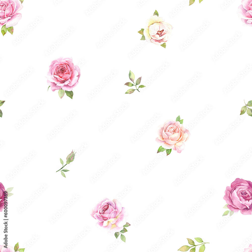 Watercolor roses illustration hand drawn. Seamless pattern Watercolor roses illustration hand drawn. Seamless pattern