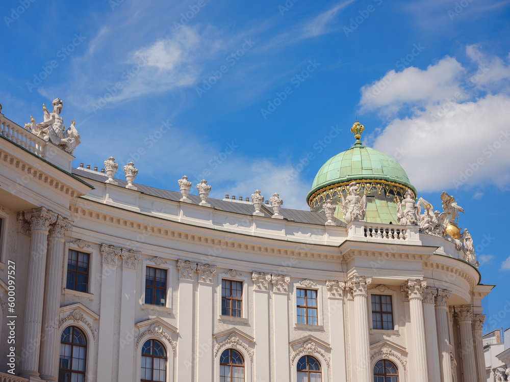 The Hofburg in the imperial palace on Heldenplatz in the center of Vienna. Outside facade of historic and famous building. Concept for heritage building
