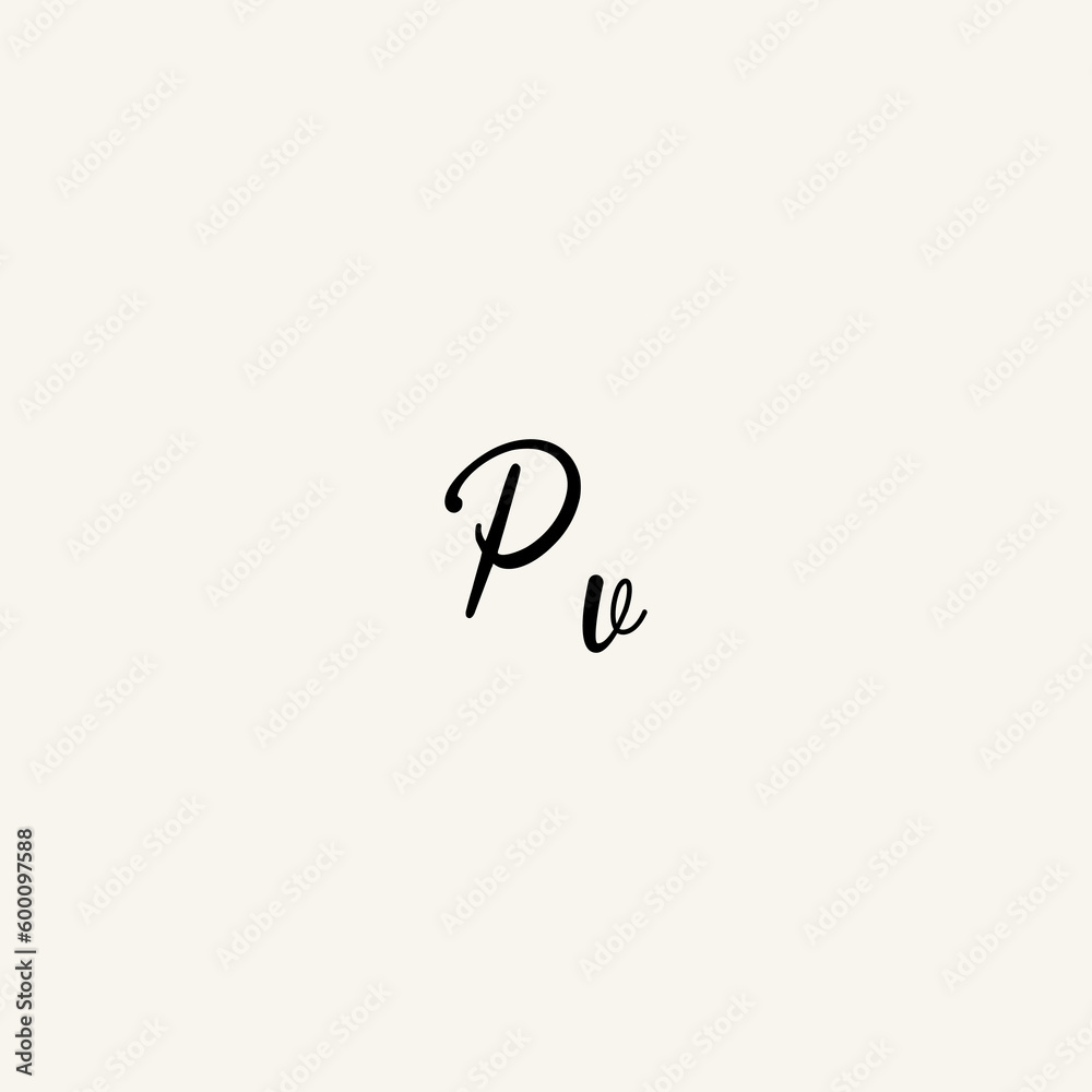 PV black line initial script concept logo design PV black line initial script concept logo design