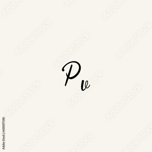 PV black line initial script concept logo design