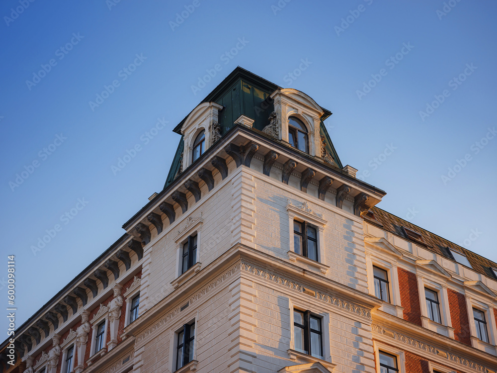 Cityscape views old city of one of Europe's most beautiful town- Vienna. Summer Travel to capital of Austria. details of the facades of beautiful old houses