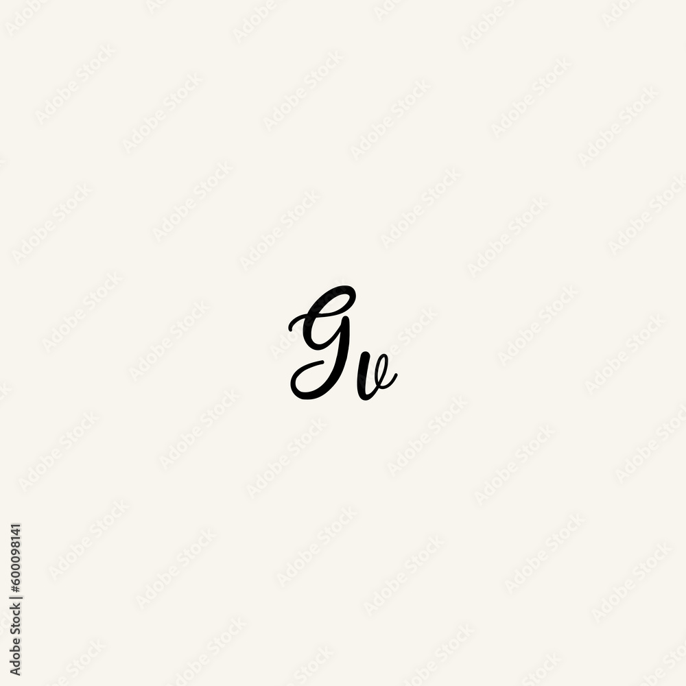 GV black line initial script concept logo design GV black line initial script concept logo design