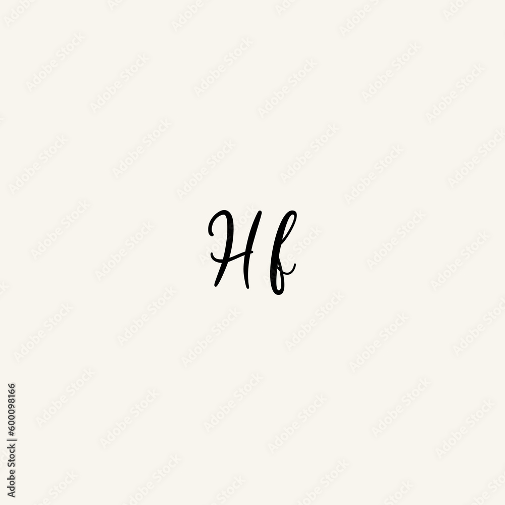 HF black line initial script concept logo design HF black line initial script concept logo design