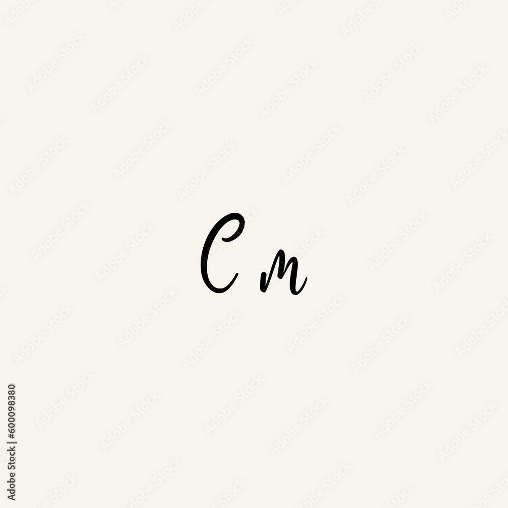 CM black line initial script concept logo design