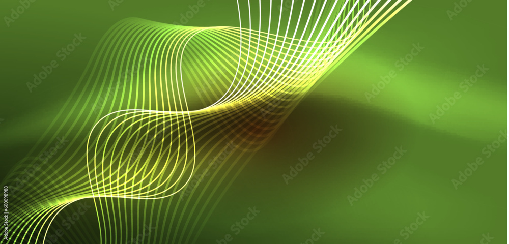 Shiny glowing neon wave. Neon light or laser show, electric impulse, power lines, techno quantum energy impulse, magic glowing dynamic lines Shiny glowing neon wave. Neon light or laser show, electric impulse, power lines, techno quantum energy impulse, magic glowing dynamic lines