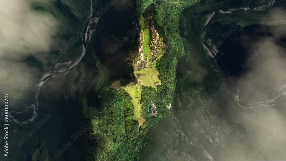 Aerial - View from above Machu Picchu; Urubamba. Peru