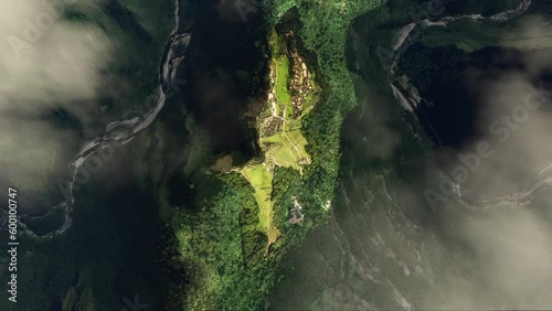 Aerial - View from above Machu Picchu; Urubamba. Peru