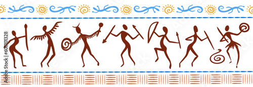 Prehistoring humans cave drawings Illustrations set on white background.