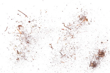 Dirt, soil dust, dry grass isolated on white background, with clipping path