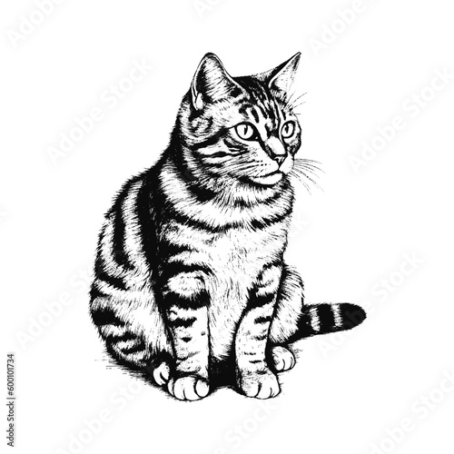  Vector cat portrait sketch hand drawn engraved style isolated on white ink
