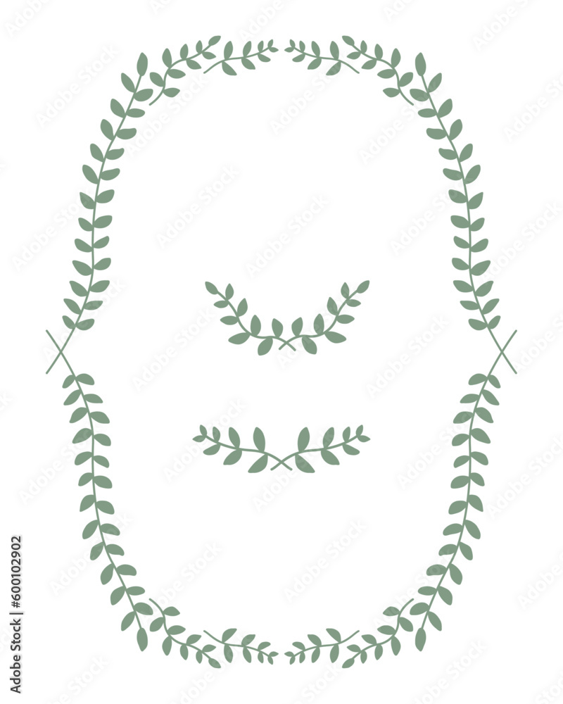 Laurel wreath, border, frame, corner illustration. Leaf botanical decoration. Laurel wreath, border, frame, corner illustration. Leaf botanical decoration.