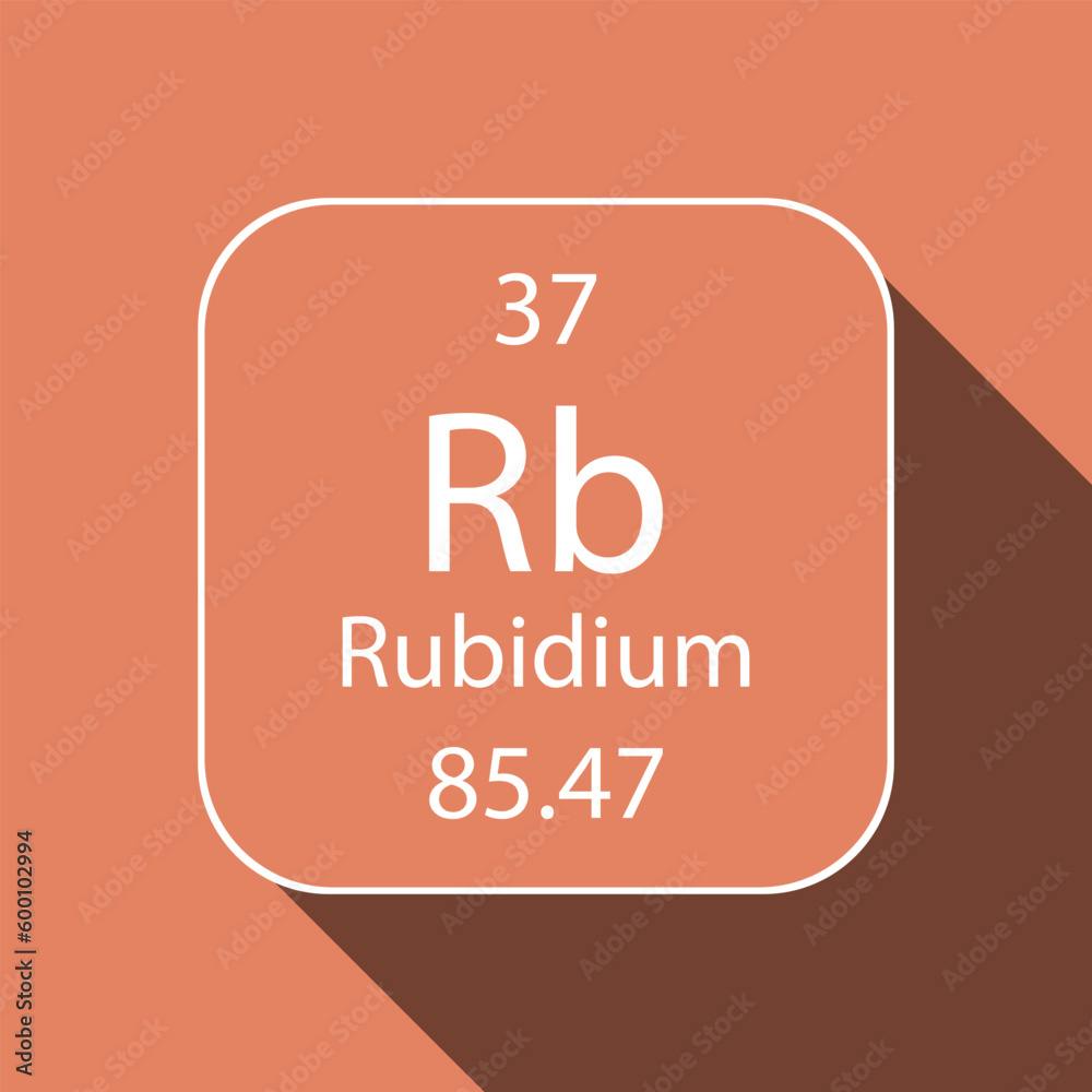 Rubidium symbol with long shadow design. Chemical element of the periodic table. Vector illustration.