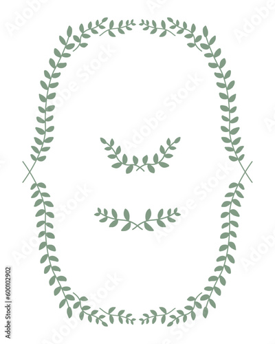 Laurel wreath, border, frame, corner illustration. Leaf botanical decoration.
