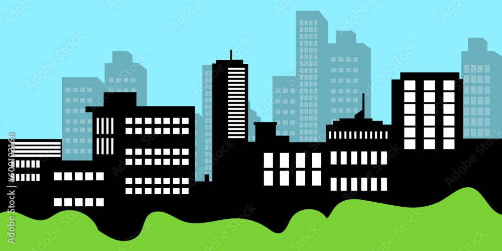 City skyline background in black and white colors. Vector Illustration.