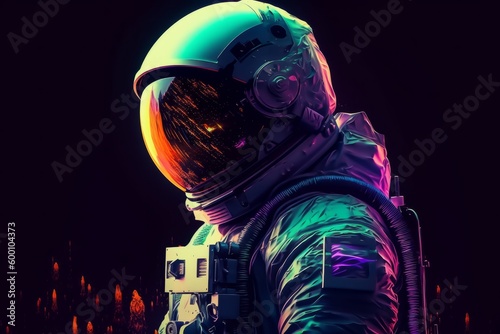 Astronaut in outer space. Astronaut in a spacesuit. Neon light, generative ai