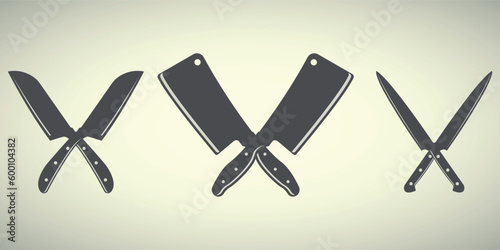 Meat cutting knives set. Poster kitchen meat cutting knifes	