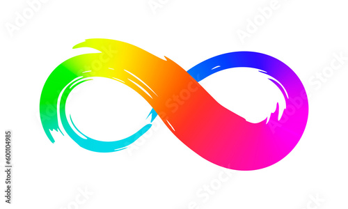 Rinbow infinity symbol with colorful gradient, hand painted with calligraphic ink brush. Png clipart isolated on transparent background photo
