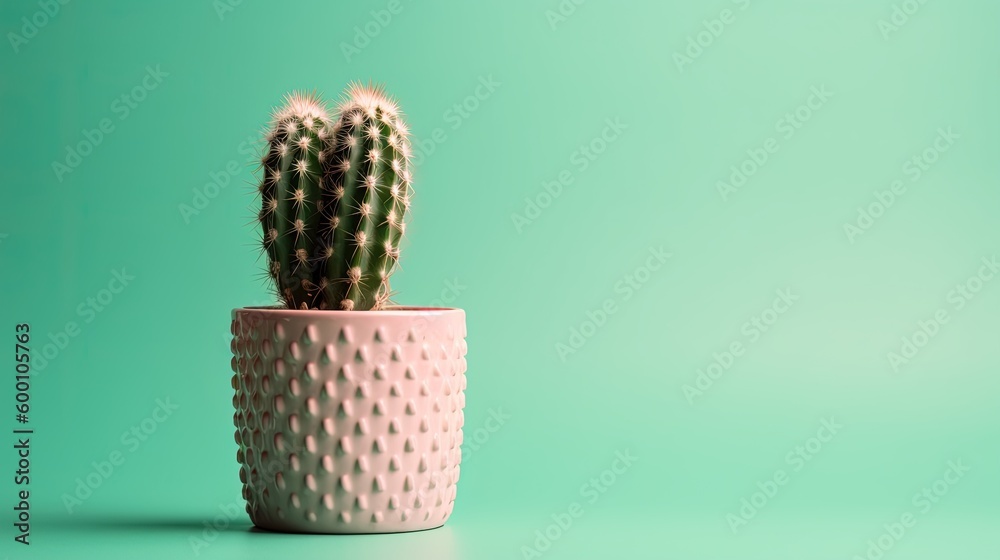 Cactus in a pot on green background,Minimal concept.Generative Ai Cactus in a pot on green background,Minimal concept.Generative Ai