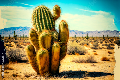 Big cactus in the desert. Generative AI