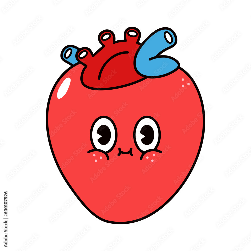 Cute funny Heart organ character. Vector hand drawn traditional cartoon vintage, retro, kawaii character illustration icon. Isolated on white background. Heart organ character concept Cute funny Heart organ character. Vector hand drawn traditional cartoon vintage, retro, kawaii character illustration icon. Isolated on white background. Heart organ character concept