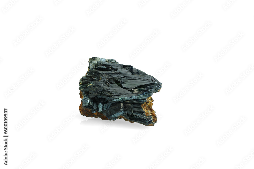 Vivianite isolated on white blackground. macro detail background. close-up Rough raw unpolished semi-precious gemstone. Vivianite isolated on white blackground. macro detail background. close-up Rough raw unpolished semi-precious gemstone.