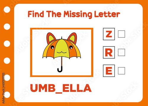 find the missing letter umbrells cute picture 