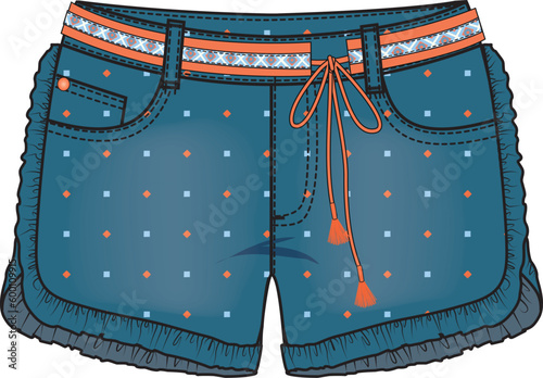 KIDS BOTTOM WEAR DENIM JEANS SHORTS SKETCH VECTOR