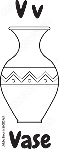 Vase icon with English alphabet V letter.For worksheets and coloring pages.