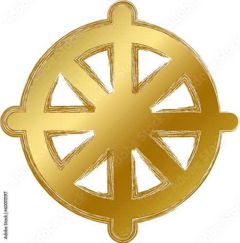 Traditional religious mystical Buddhism talisman amulet. Spiritual symbol in golden gradient grunge style. Secret sacred vector sign isolated on white background for decoration