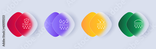 Skin protection icon set. Lotion, helps prevent sunburn and premature aging caused by UV rays. Skin care. Glassmorphism style. Vector line icon for Business and Advertising