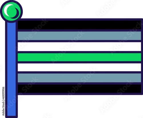 Flag of Agender Pride on flagstaff. Traditional and progressive unconventional sexual relations between sexes groups. Color stroke vector isolated on white background