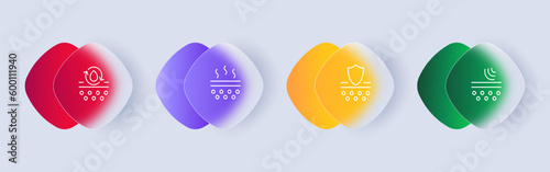 Skin protection icon set. Lotion, helps prevent sunburn and premature aging caused by UV rays. Skin care concept. Glassmorphism style. Vector line icon for Business and Advertising