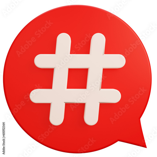 hashtag sign on bubble chat 3d icon