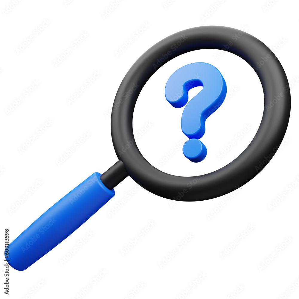 question mark with magnifying glass 3d icon question mark with magnifying glass 3d icon